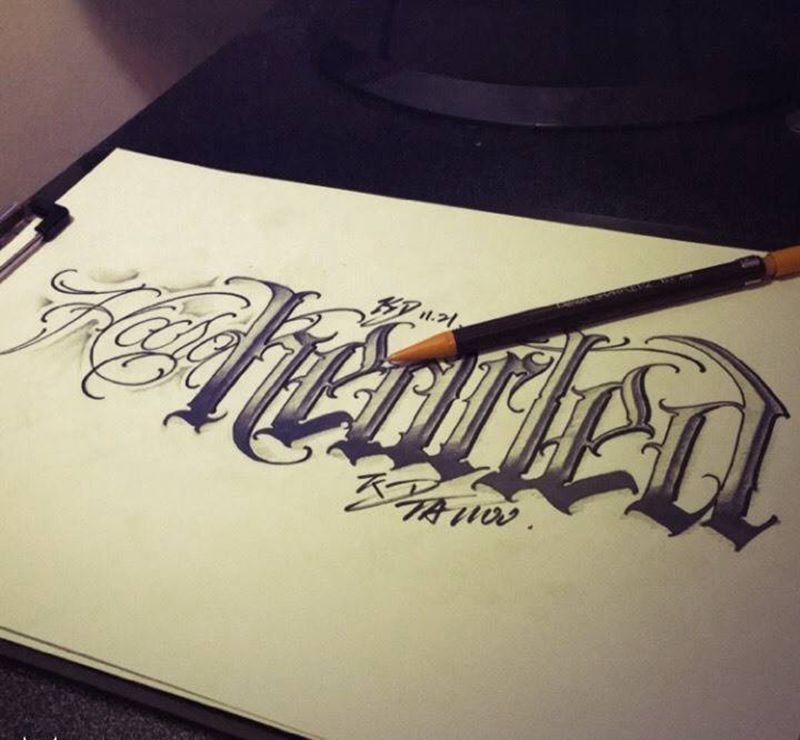 奇卡诺字体手稿纹身图片_手稿欧美字符纹身图案