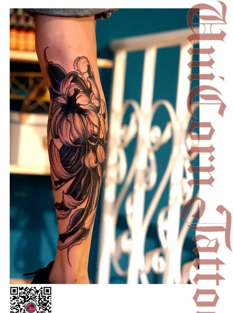 暗黑系菊花纹身图片
