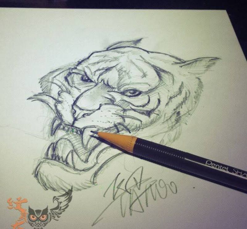 5分钟速画纹身图片_手稿插画手臂手部腿部颈部欧美肖像动物纹身图案