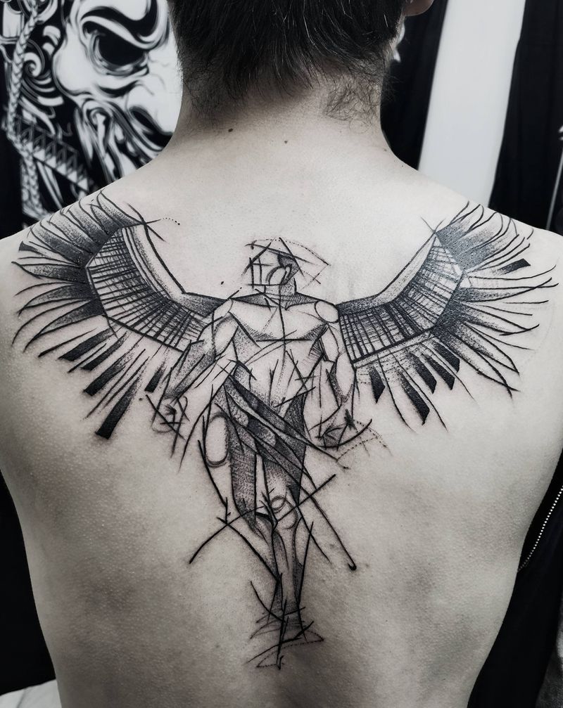 天使纹身图片_背部纹身图案