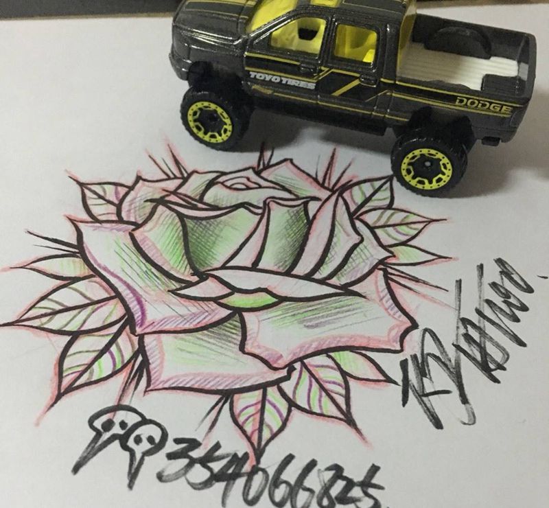 Old school纹身图片_成品手稿插画欧美玫瑰植物纹身图案