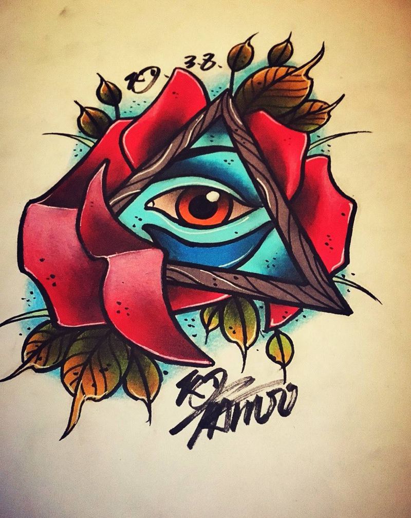 上帝之眼手稿纹身图片_手稿欧美插画原创纹身图案