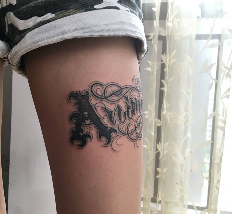 今天的字体设计制作纹身图片_手稿成品腿部欧美字符纹身图案