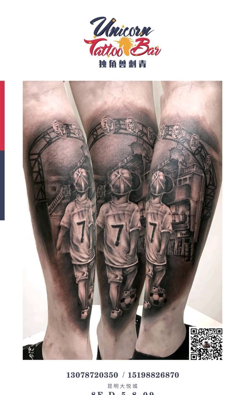 黑灰纹身图片_腿部纹身图案