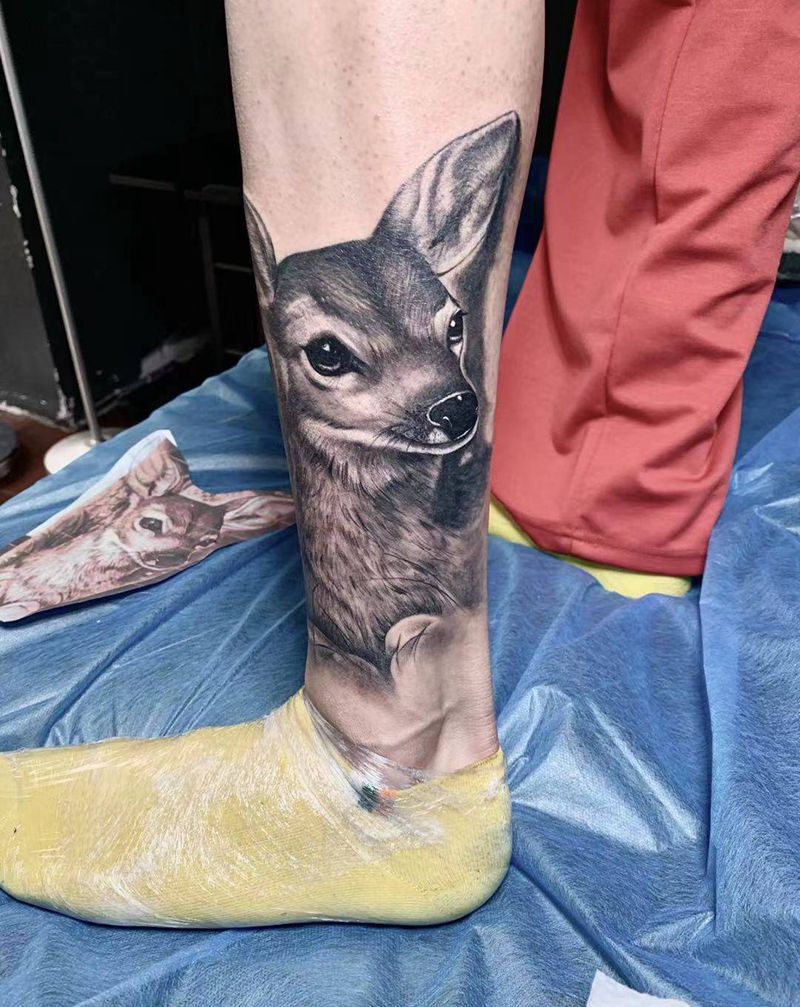 小腿纹身图片_腿部新传统纹身图案