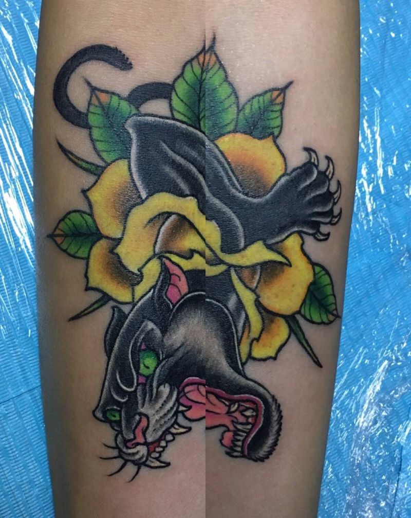 old school纹身图片_成品手臂动物黑豹纹身图案