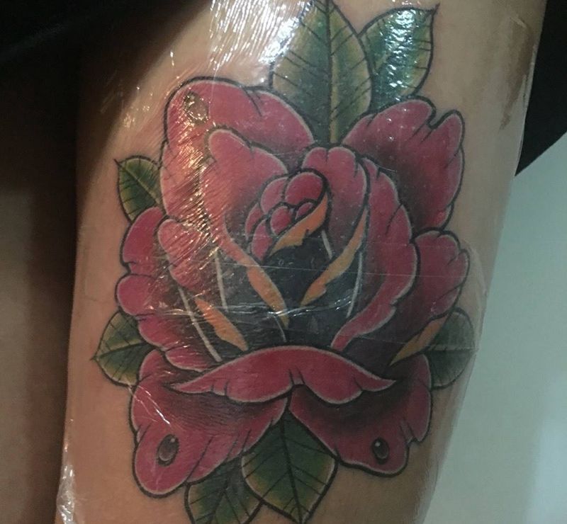 Old school纹身图片_成品手稿插画腿部欧美植物纹身图案