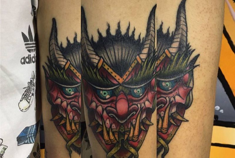 今天的上色纹身图片_成品手臂欧美恶魔纹身图案