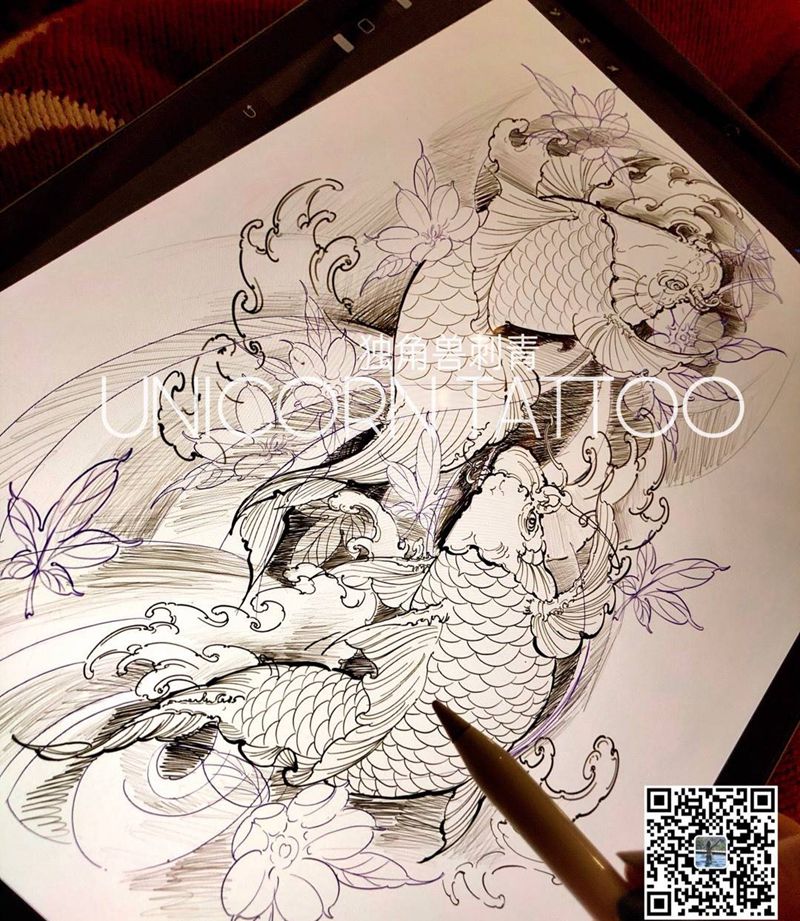 花臂手稿纹身图片