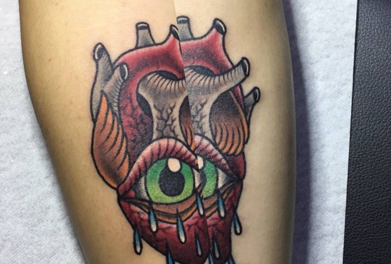 old school纹身图片_成品手臂欧美心脏纹身图案