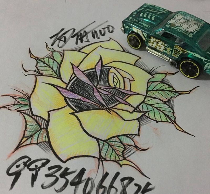 old school纹身图片_手稿插画成品欧美玫瑰植物纹身图案