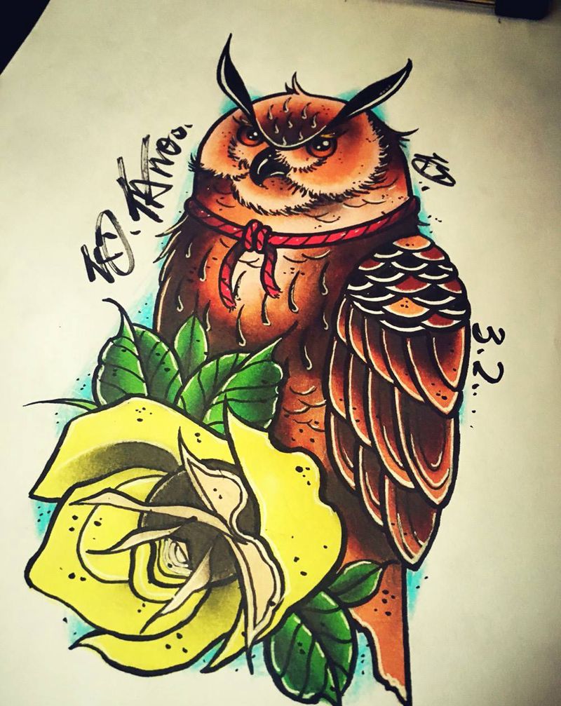 猫头鹰手稿@KD纹身图片_手稿插画欧美动物纹身图案