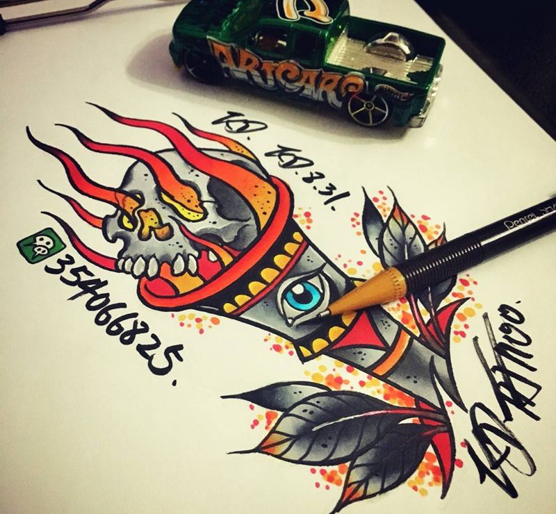 Old school火炬纹身图片_手稿插画欧美纹身图案