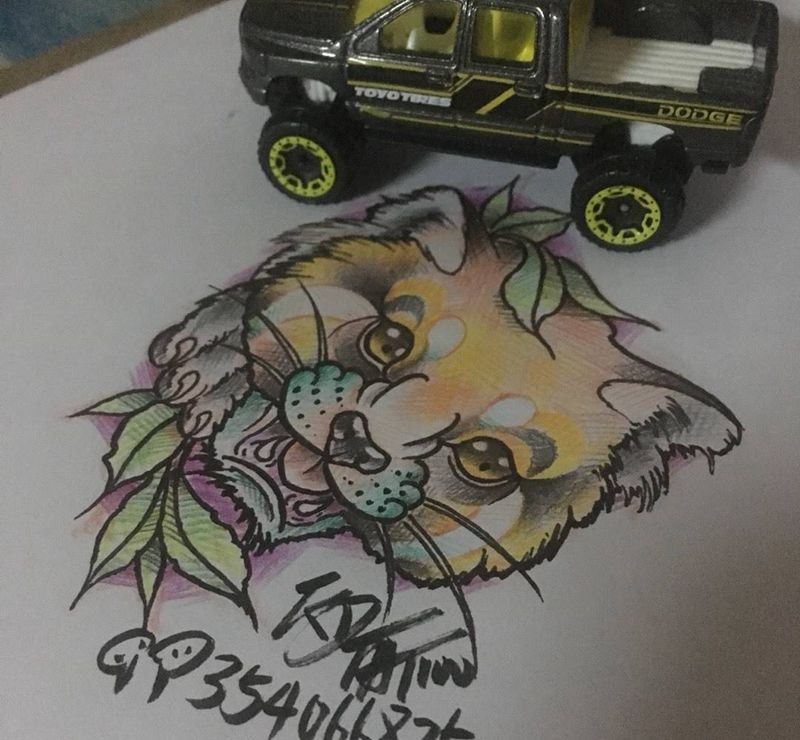 old school纹身图片_成品手稿插画欧美动物浣熊纹身图案