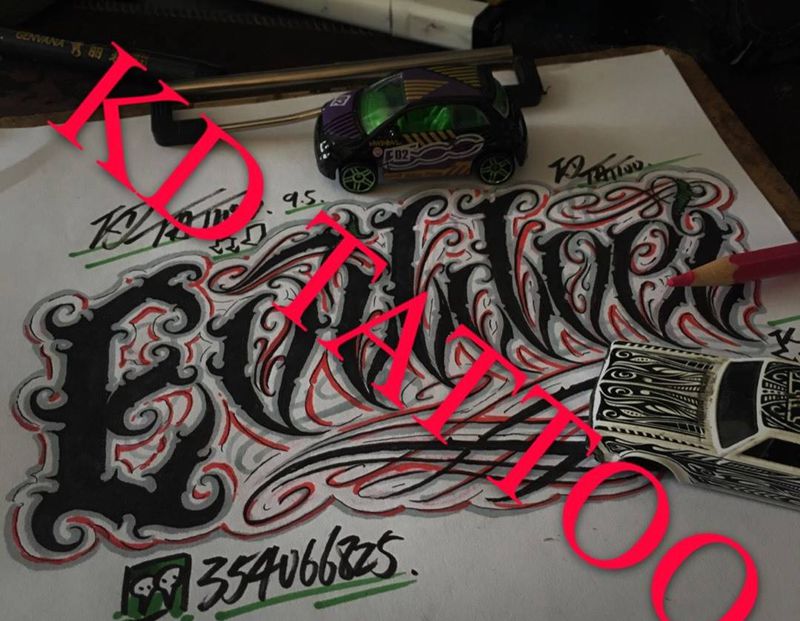 今天练习纹身图片_成品手稿插画欧美字符奇卡诺花体字匪气纹身图案