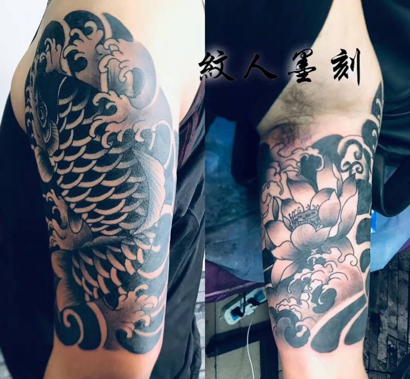 鲤鱼纹身图片_手臂老传统鲤鱼纹身图案