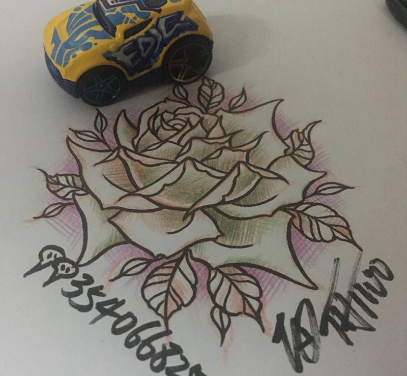 old school纹身图片_手稿插画欧美植物玫瑰纹身图案