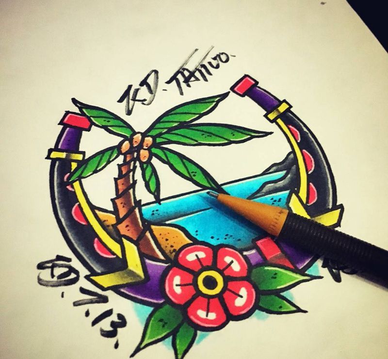 Old school马蹄铁纹身图片_手稿插画欧美纹身图案