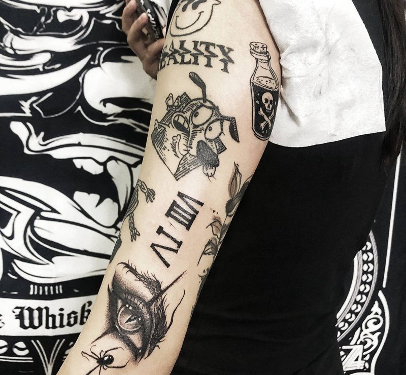 小图拼接纹身图片_手臂New School纹身图案