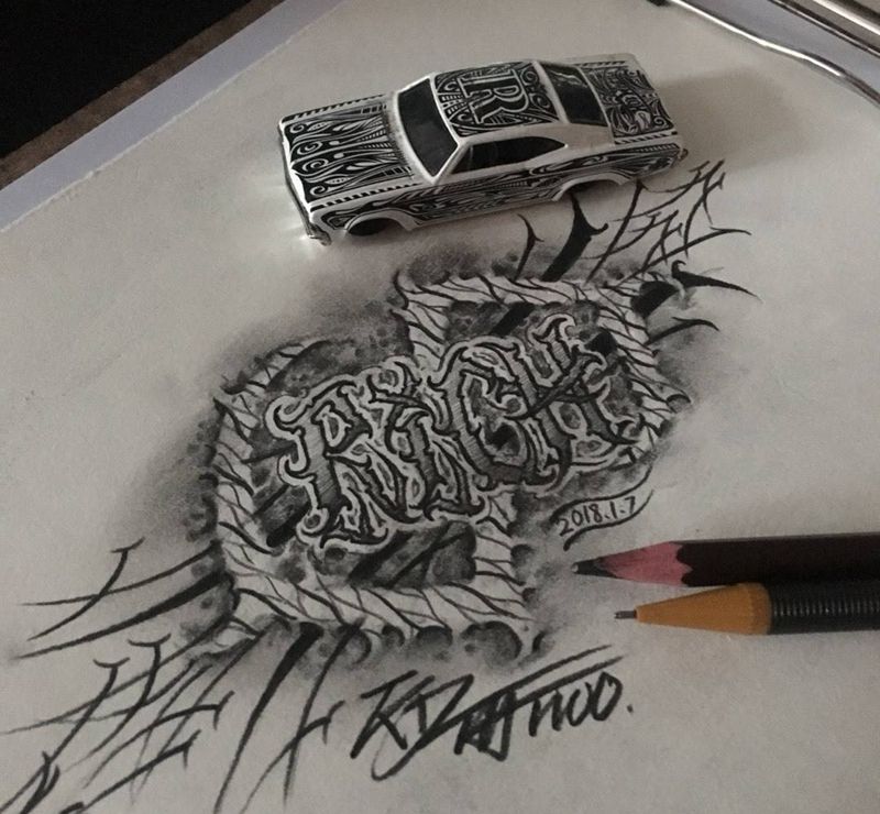 奇卡诺手写字体纹身图片_成品手稿插画欧美字符花体字奇卡诺纹身图案