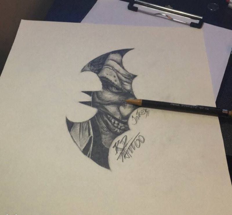 joker手稿纹身图片_插画手稿欧美肖像写实人物纹身图案