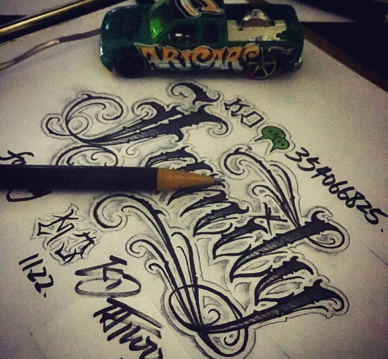 奇卡诺手写字体纹身图片_手稿插画欧美字符奇卡诺花体字纹身图案