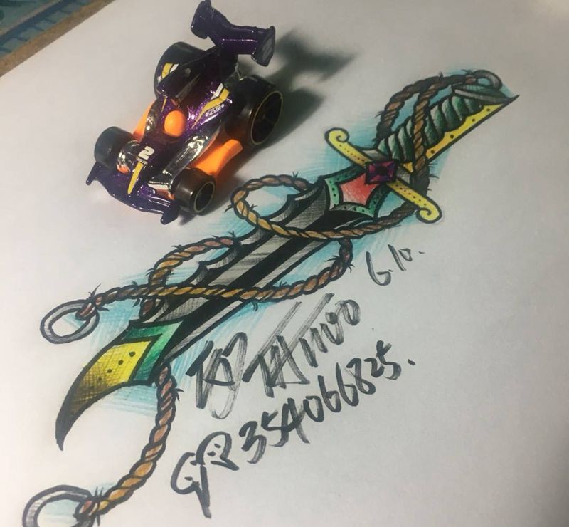 old school纹身图片_成品手稿插画欧美匕首纹身图案