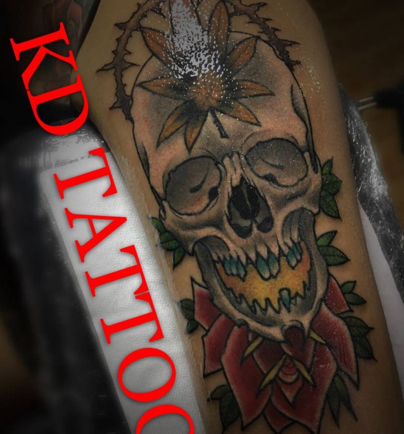 今天上色纹身图片_成品手臂欧美玫瑰骷髅纹身图案