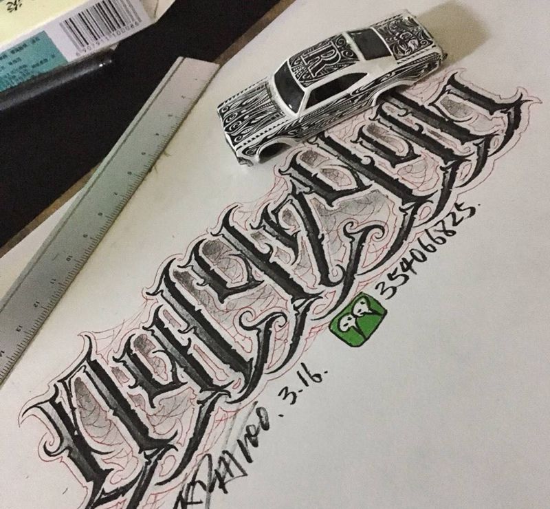 奇卡诺手写字体纹身图片_手稿插画手臂欧美奇卡诺花体字匪气纹身图案