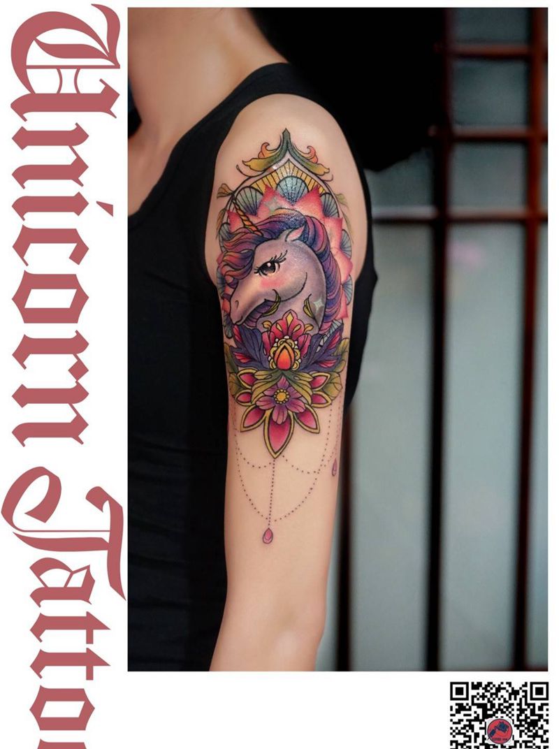 独角兽梵花纹身图片