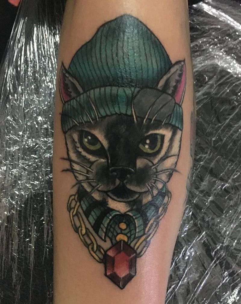 hiphop猫咪纹身图片_成品欧美动物纹身图案