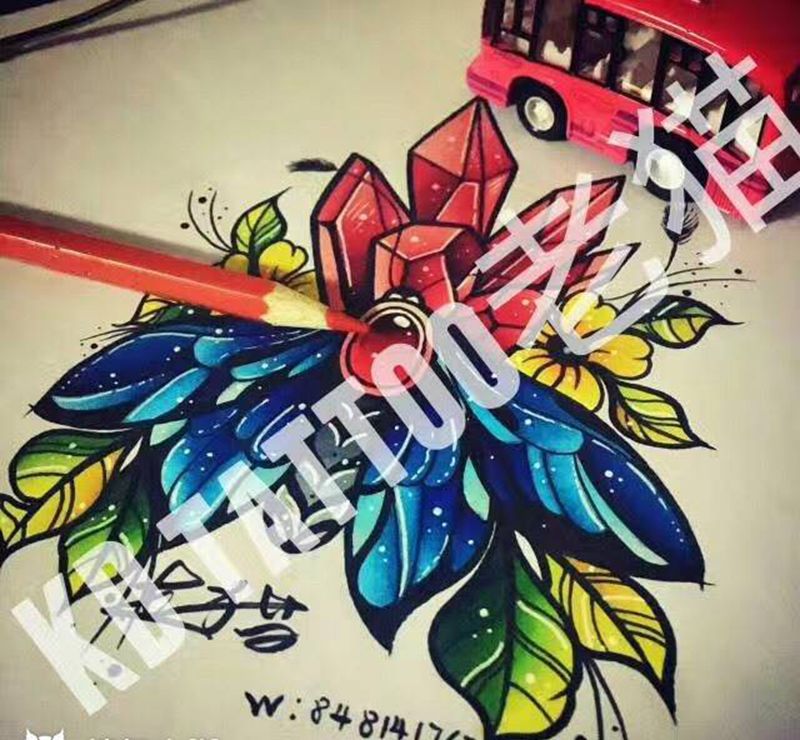 old school纹身图片_手稿成品插画欧美水晶昆虫蝴蝶纹身图案