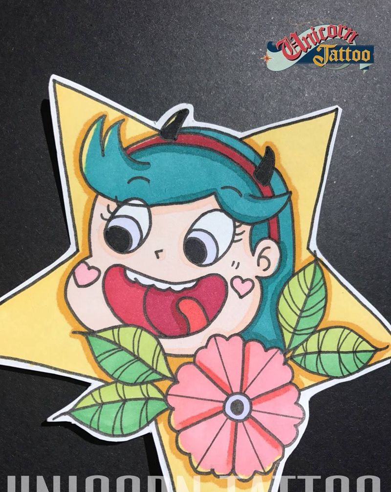 小魔女纹身图片_手稿清新贴纸卡通纹身图案