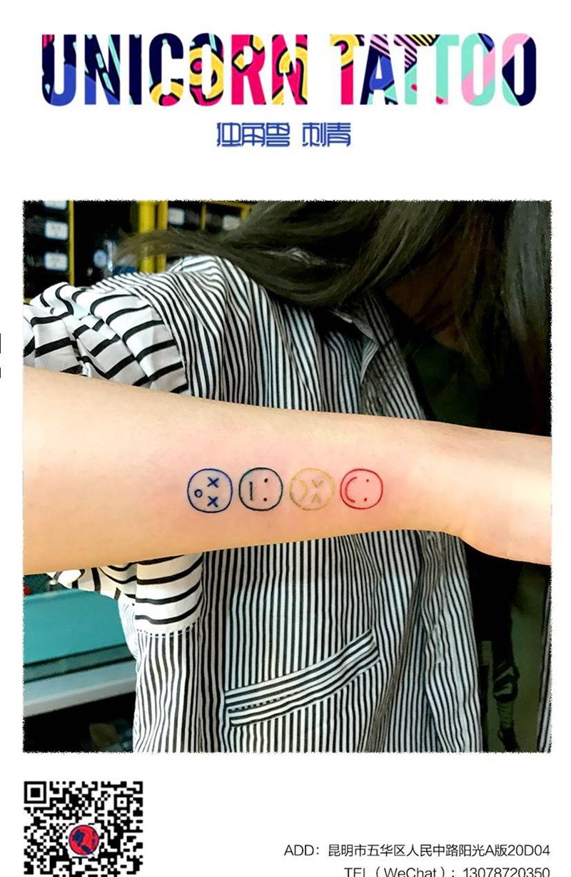 表情纹身图片_成品手臂几何纹身图案