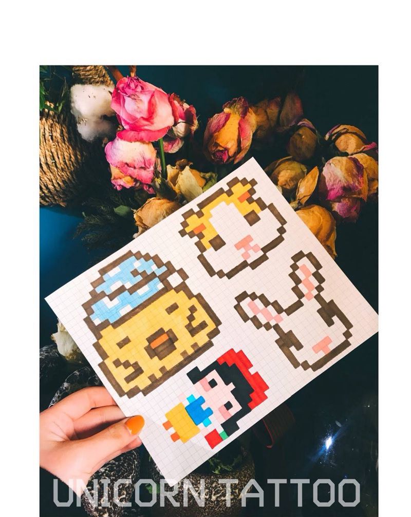 马赛克纹身图片_手稿手部脚部卡通纹身图案