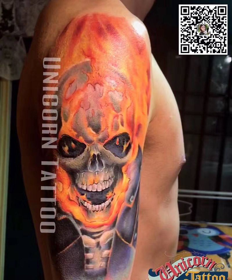 火男纹身图片_成品手臂欧美原创人物纹身图案