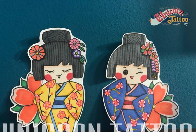 双生花纹身图片_手稿清新贴纸卡通纹身图案