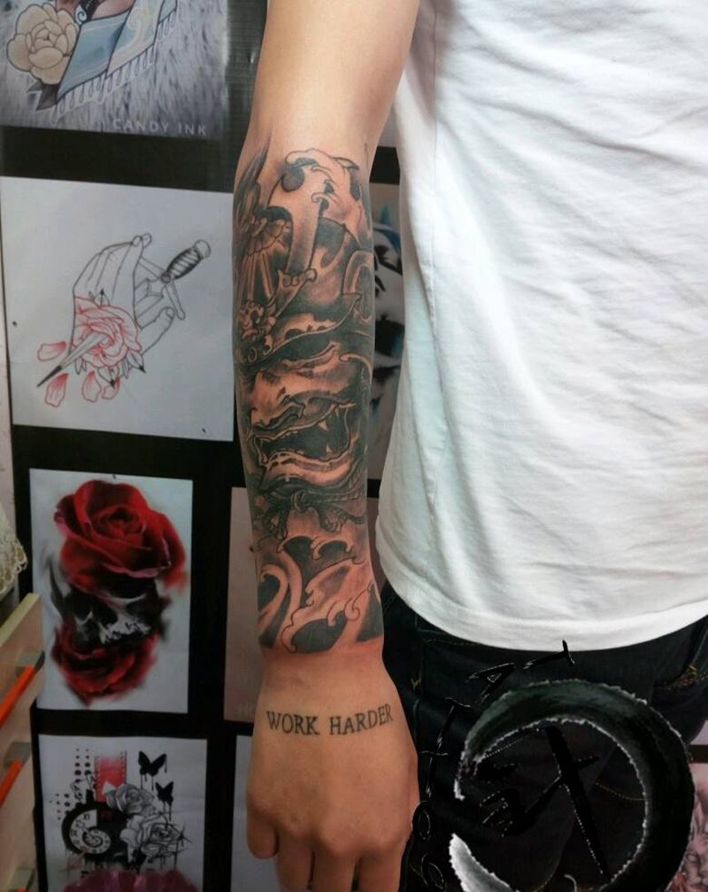 #武士#纹身图片_手臂传统人物原创小小白刺塔图*针成品纹身图案