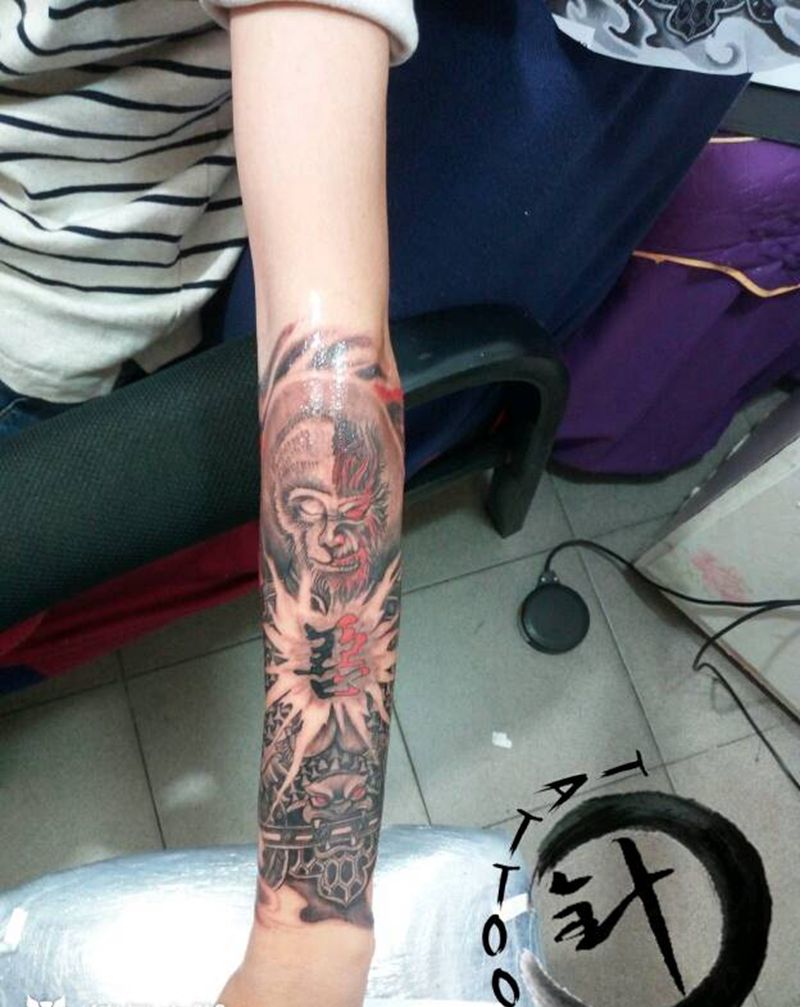 大圣纹身图片_手臂传统人物原创小白刺青塔图~针成品纹身图案