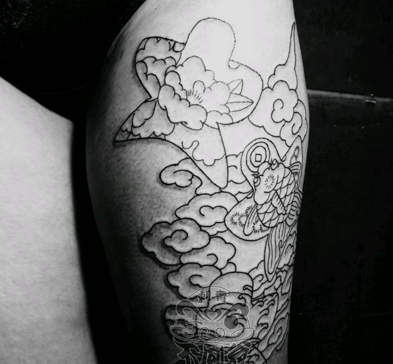 风筝纹身图片_腿部老传统纹身图案