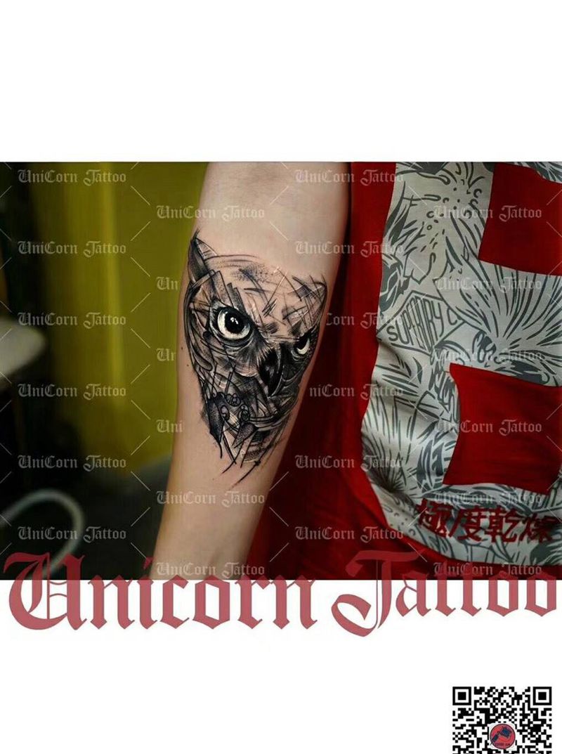 猫头鹰纹身图片_成品手臂欧美原创动物纹身图案