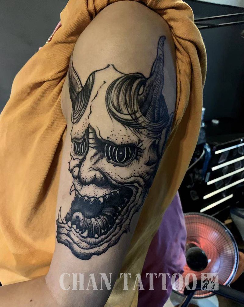 般若纹身图片_颈部新传统老传统纹身图案