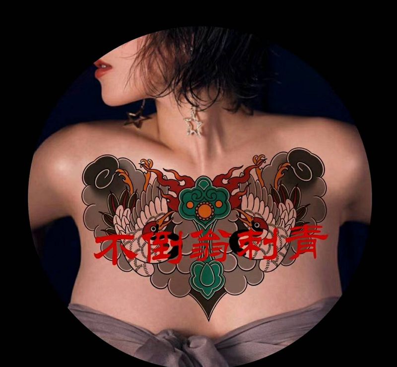 仙鹤手稿效果图纹身图片_老传统纹身图案