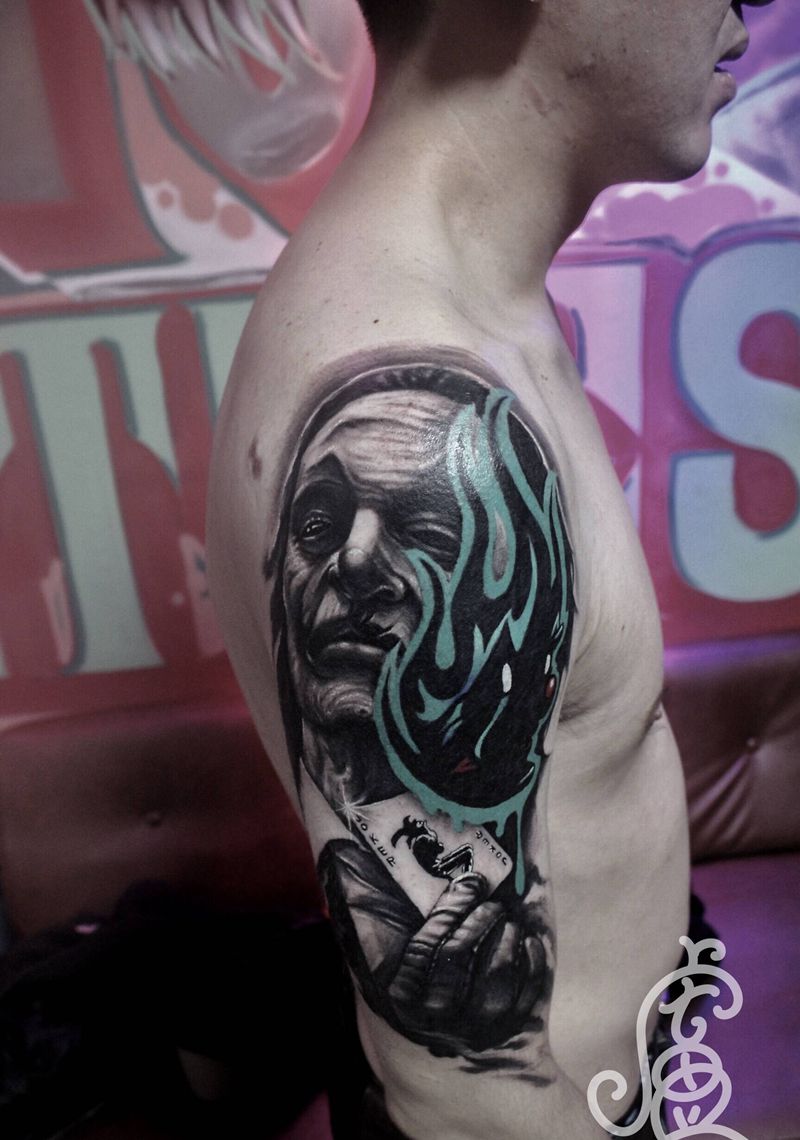joker图腾修改添加纹身图片_手臂欧美写实joker纹身图案