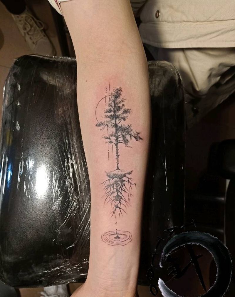 树纹身图片_手臂点刺书纹身图案