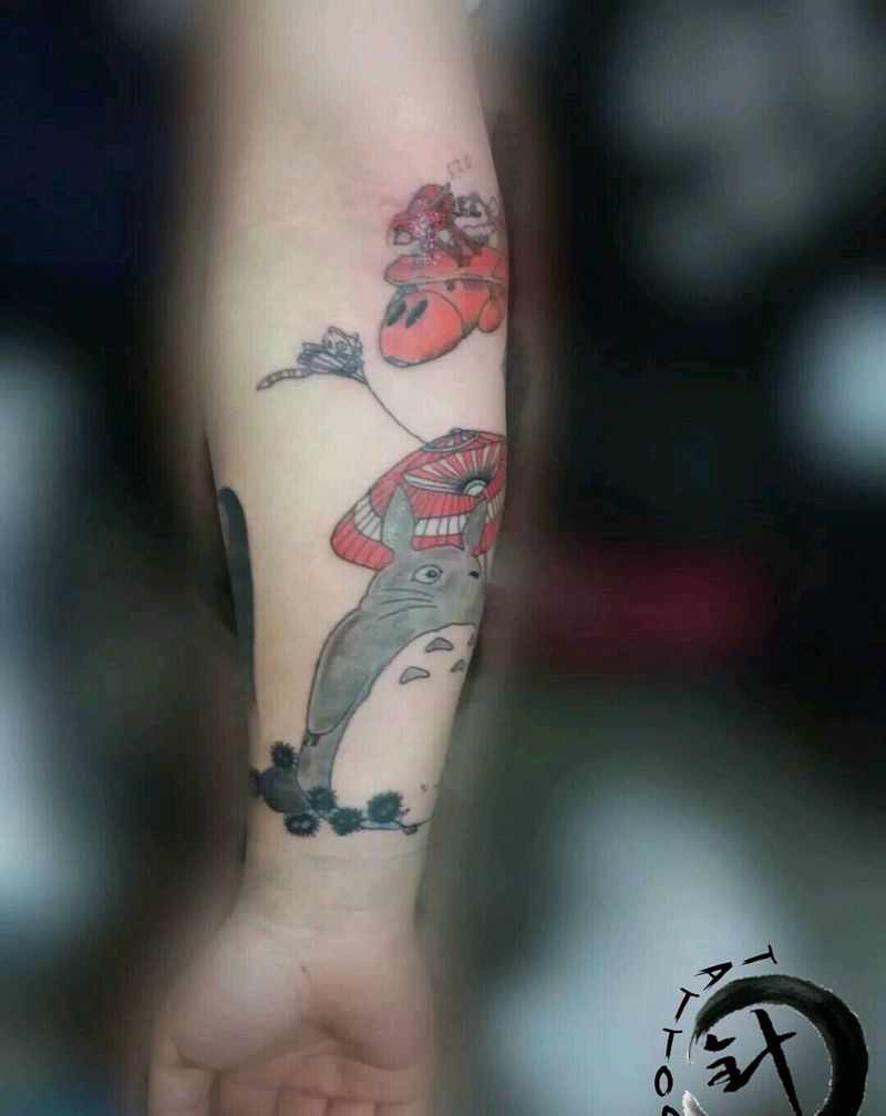 龙猫|未完纹身图片_手臂原创半成品小白刺青塔图 针纹身图案