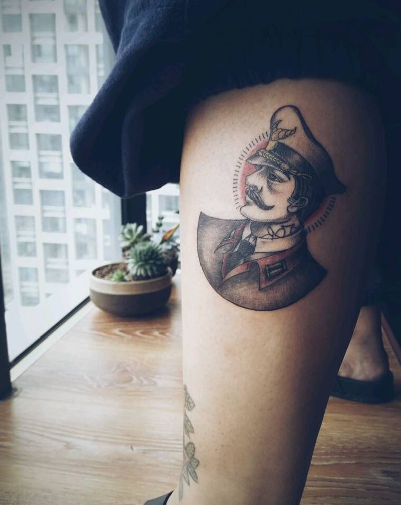 头像纹身图片_腿部欧美传统人物成品手稿纹身图案