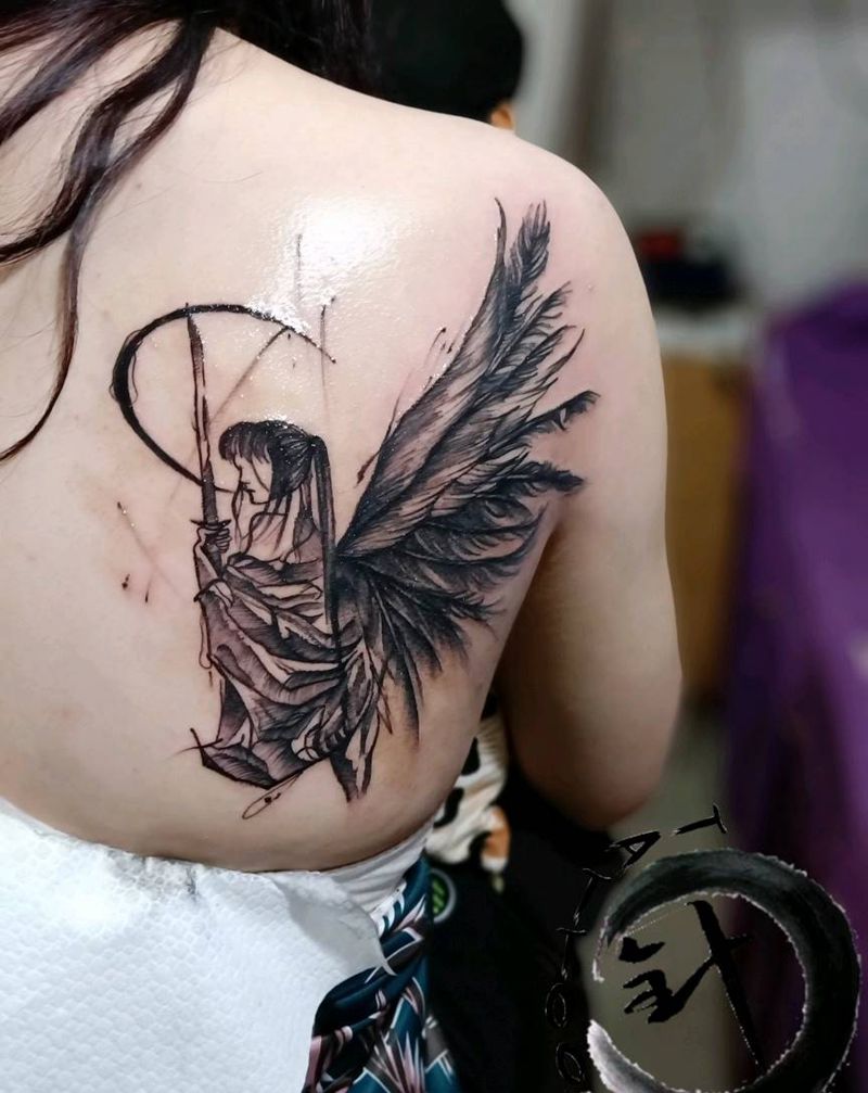 武士 遮盖印记纹身图片_背部点刺武士遮盖纹身图案