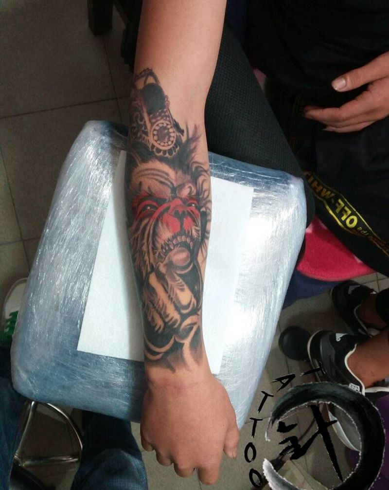 大圣纹身图片_手臂传统人物原创小白刺青塔图~针成品纹身图案