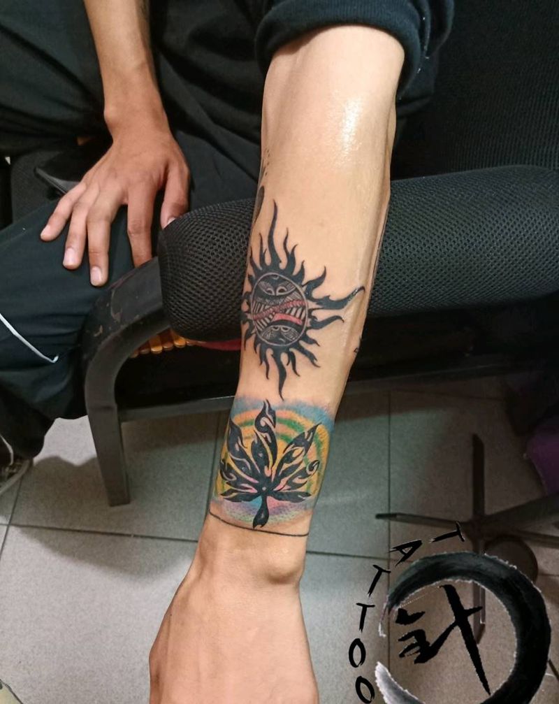 拼小图纹身图片_手臂Old School几何拼图纹身图案